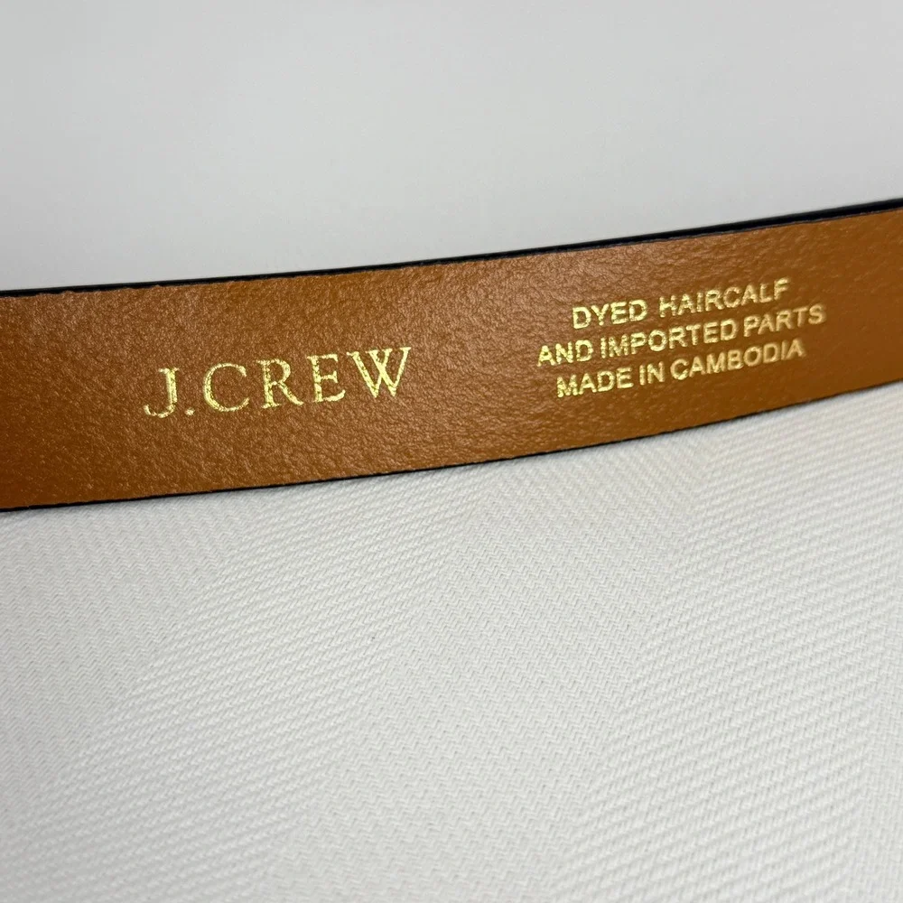 Statement J.Crew Leopard Calf Hair Belt Gold Buckle Animal Print Tan Brown